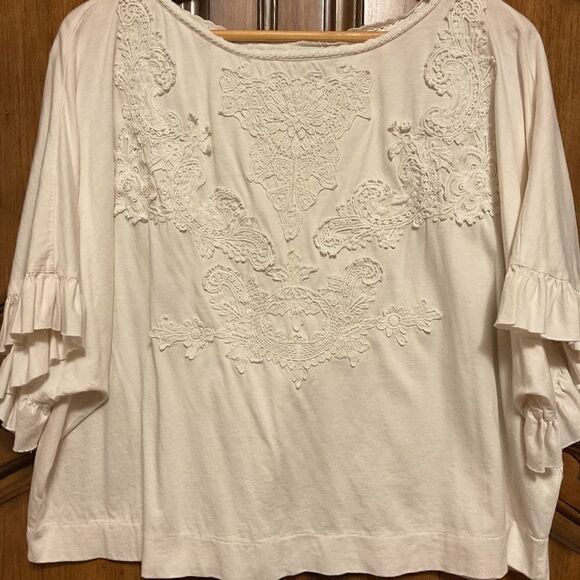 POLO RALPH LAUREN BLUE LABEL CREAM LACED EMBROIDERY WOMAN COTTON TOP SIZE US L‌ - Picture 2 of 10